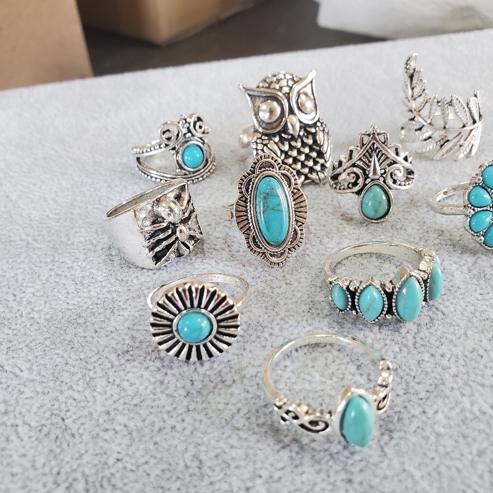 10 Pcs Turquoise Rings - Picture 2 of 3